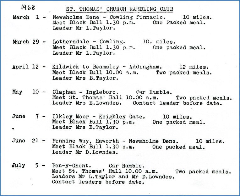 1968 programme of walks